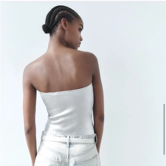 ZARA Silver Foil Metallic Strapless Tube Top - Picture 2 of 9